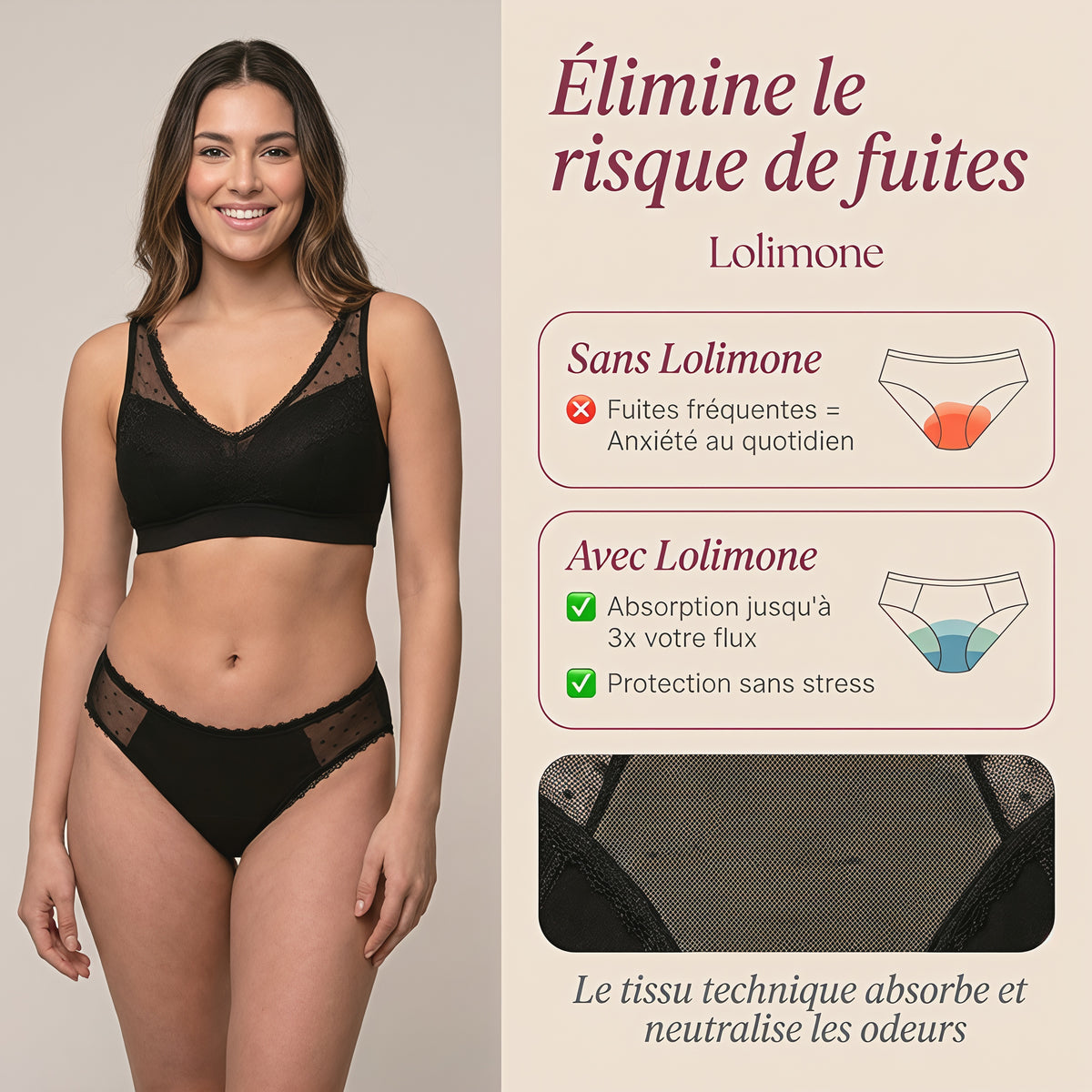 Moonea™ - Culotte menstruelle échancrée en dentelle