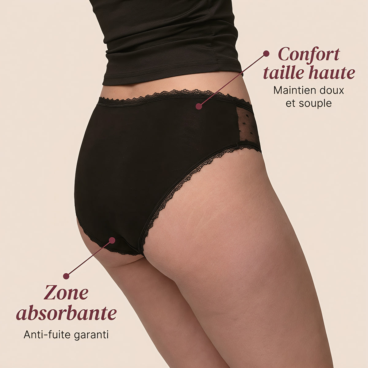 Moonea™ - Culotte menstruelle échancrée en dentelle